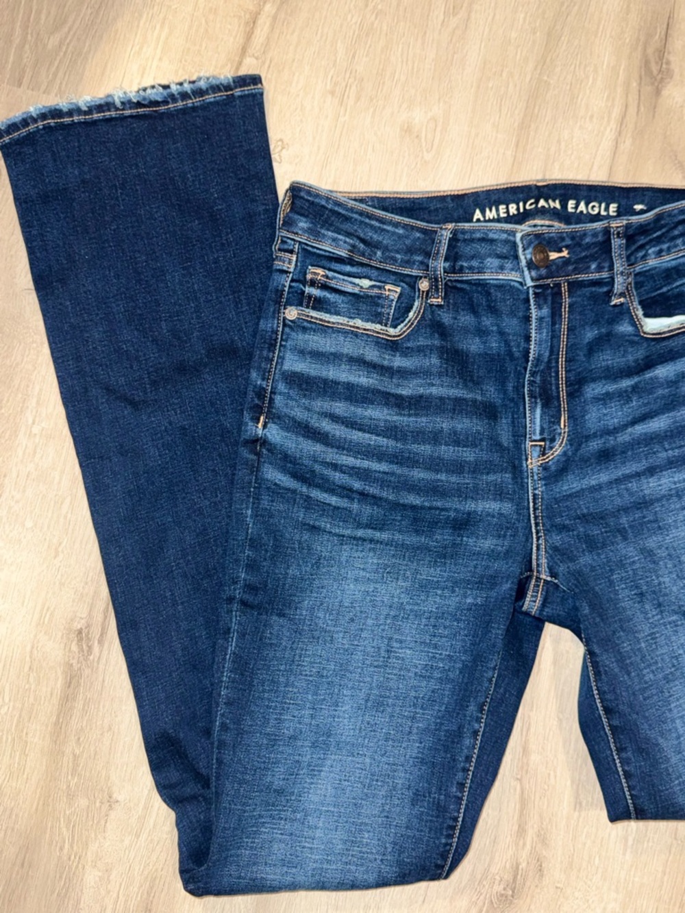 American Eagle High Rise Skinny Kick Jeans Size 10 XLong Dark Shadow Stretch - Picture 4 of 14